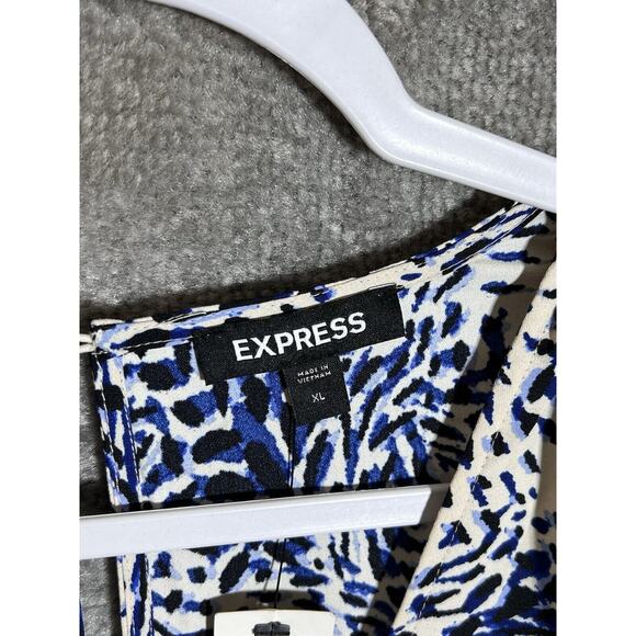 Express Dress Womens Size XL Blue Animal Print Hi Low Long Sleeve V-Neck Keyhole - Picture 3 of 10